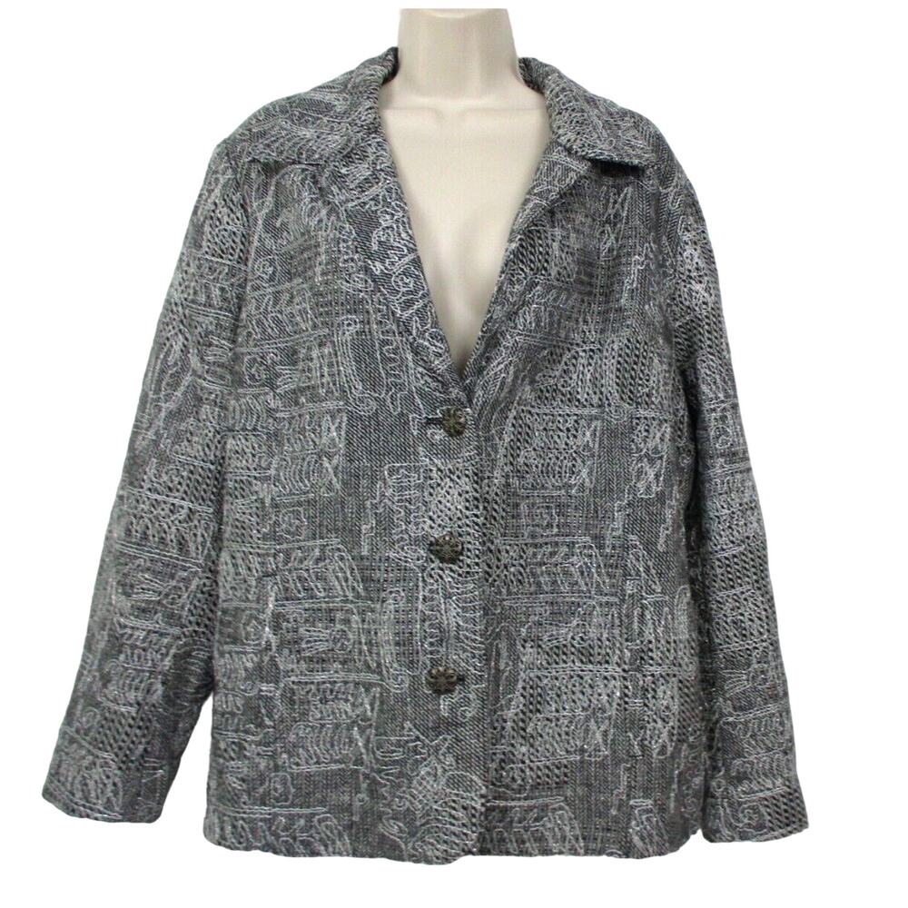 Chicos‎ Tweed Blazer Size 3 Wool Blend Embroidered Career Casual Womens XL 1X
